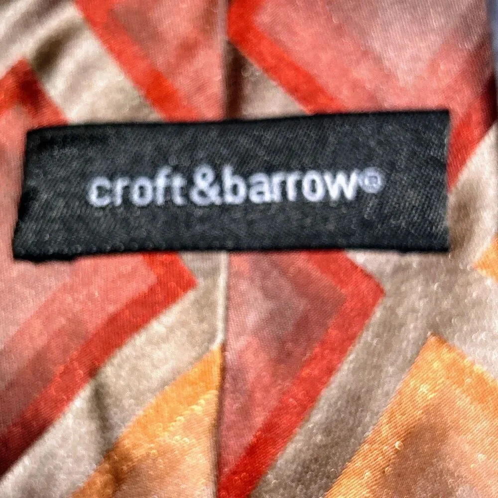 Croft & Barrow Silk Tie Orange Red Geometric